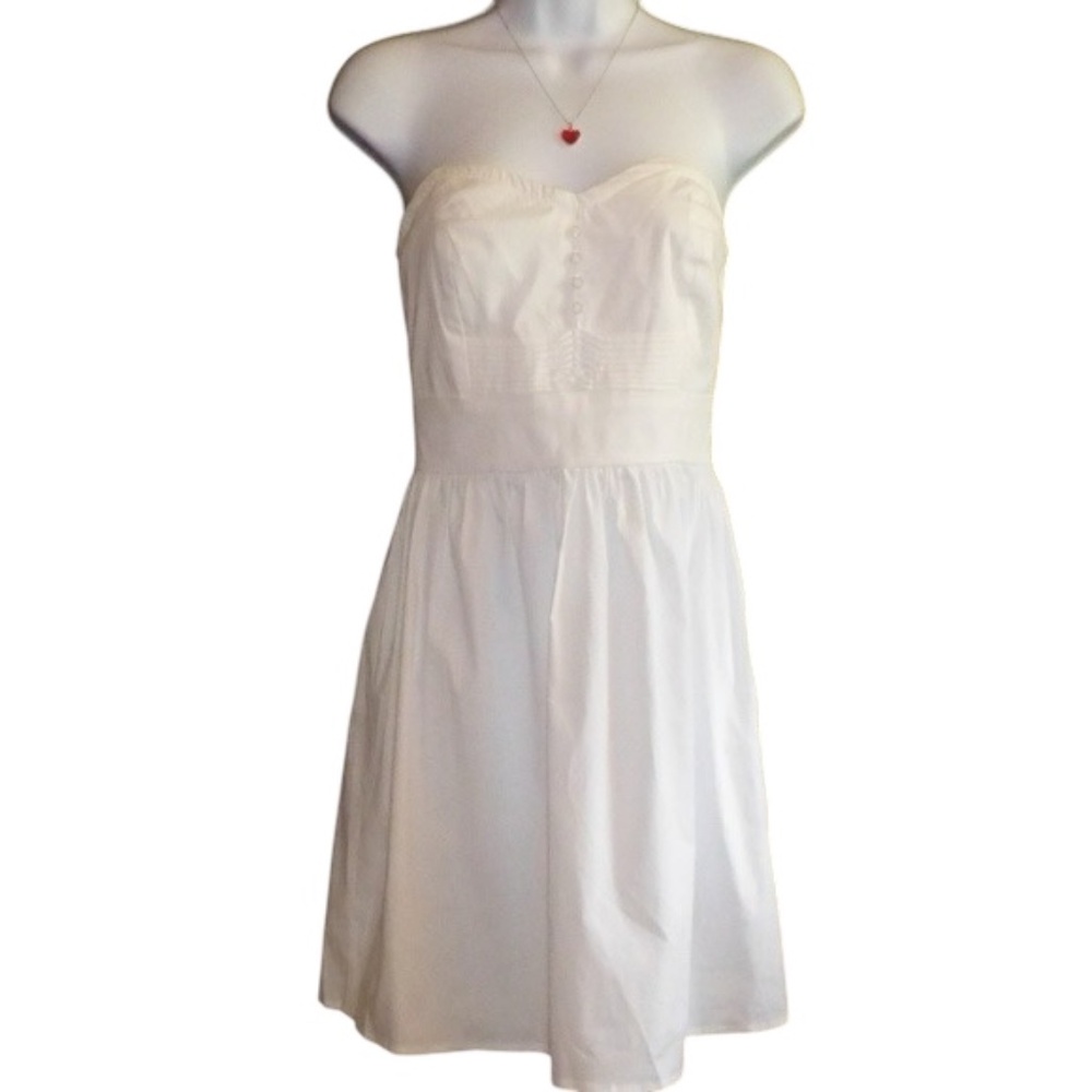 BeBop Short White Mini Strapless Party Dress, Buttons, Pleated, M, Nwt